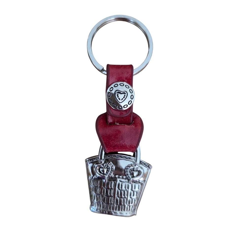 Vintage Brighton Red Leather Purse Keychain Basket Charm Key Ring Fob Heart